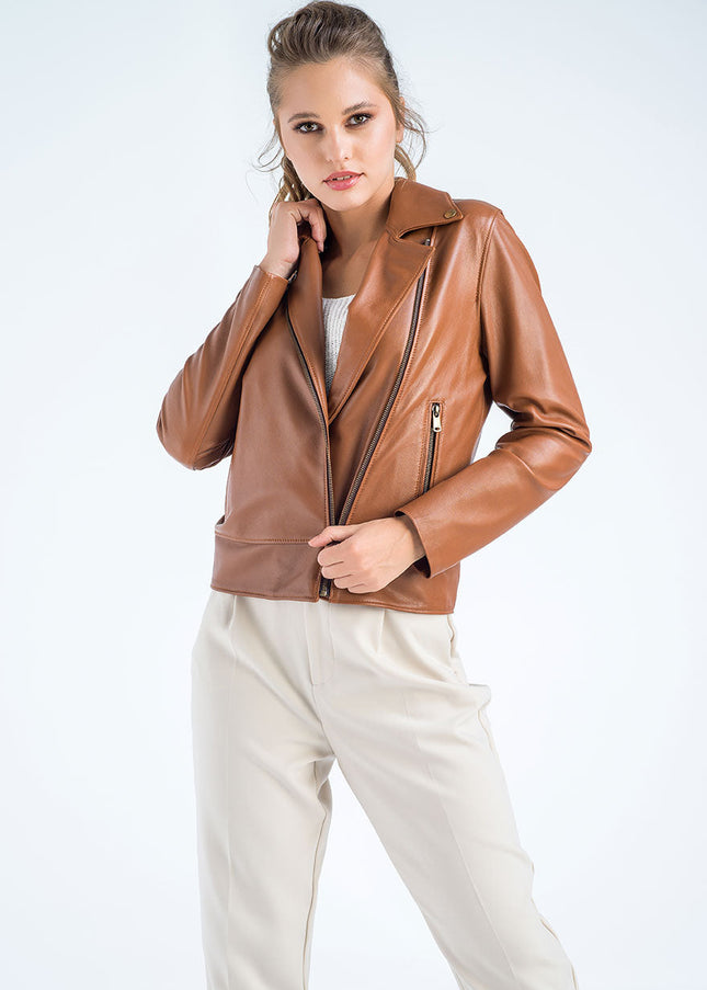 Cognac Genuine Classic Cut Leather Jacket-0