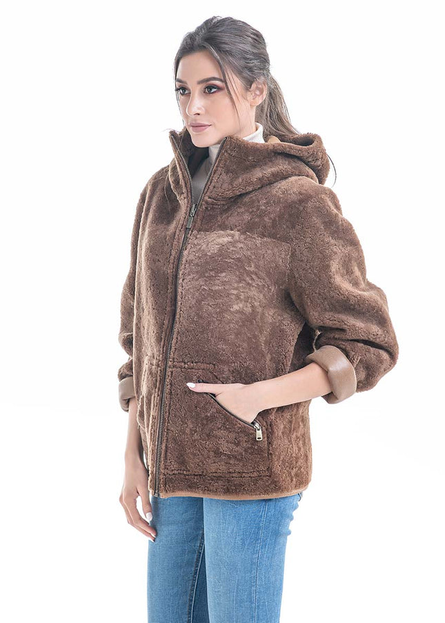 Cognac Nappa Lambskin Reversible Shearling Jacket-2