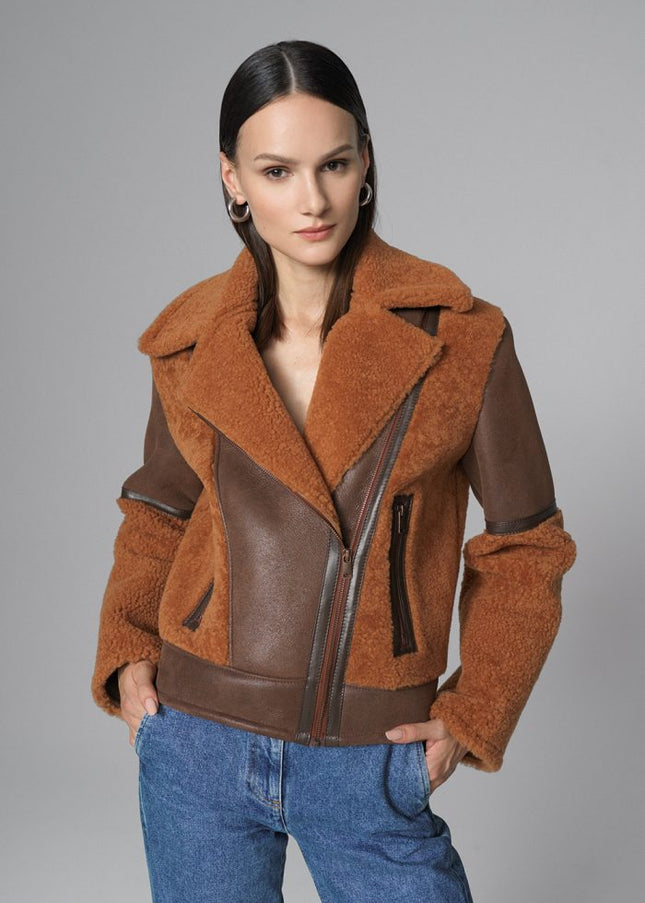 Cognac Shearling Leather Jacket-0