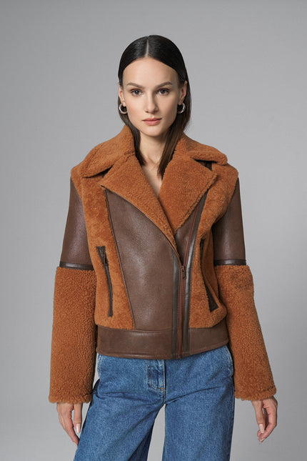 Cognac Shearling Leather Jacket-1