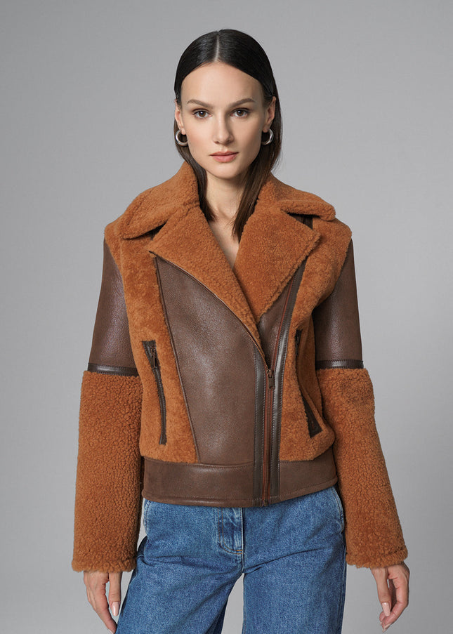 Cognac Shearling Leather Jacket-1