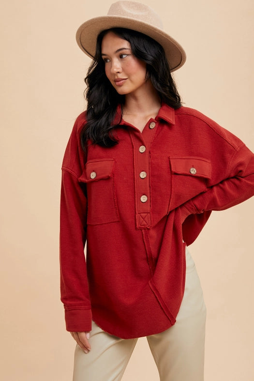 Collared Button Front Sweatshirt BURNT UMBER