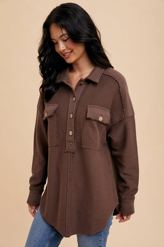 Collared Button Front Sweatshirt MOCHA