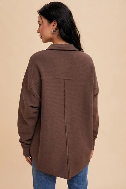 Collared Button Front Sweatshirt MOCHA