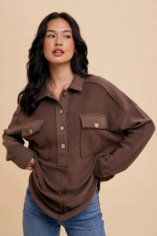 Collared Button Front Sweatshirt MOCHA