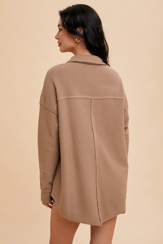 Collared Button Front Sweatshirt TAUPE