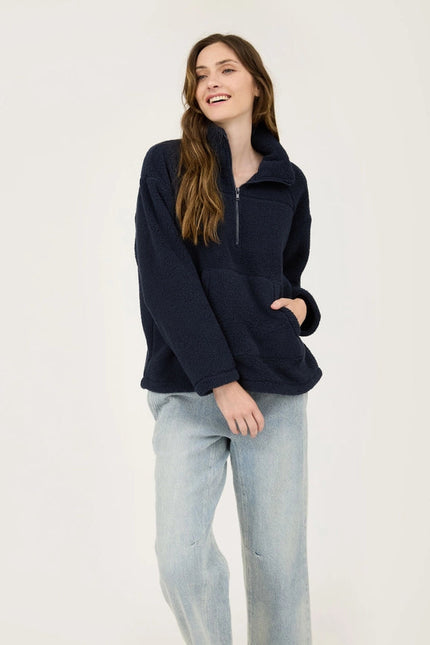 Collared Half Zip Up Fleece Jacket NAVY