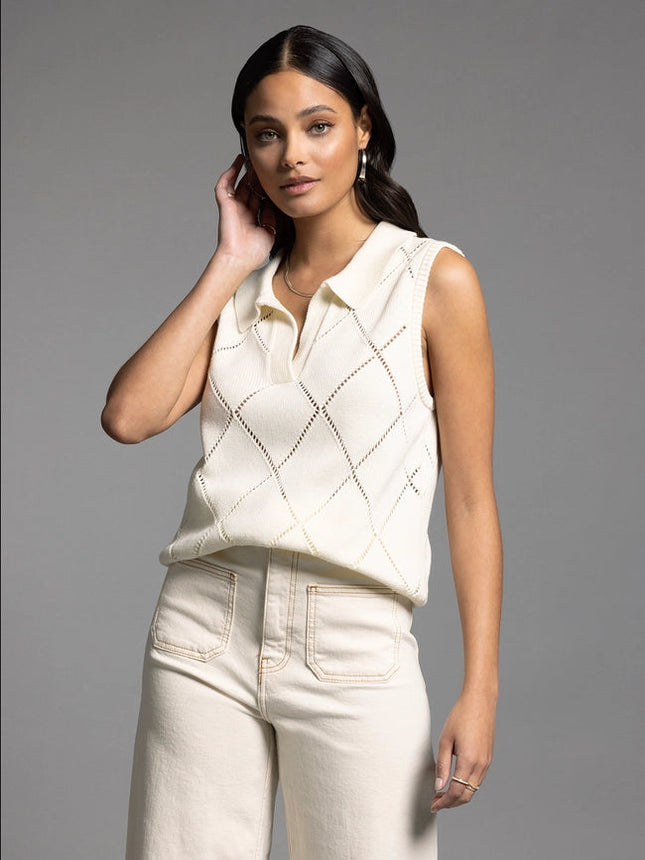 Collared Sleeveless Knit Top - Posie Top CREME