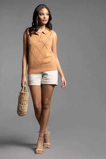 Collared Sleeveless Knit Top - Posie Top TOAST