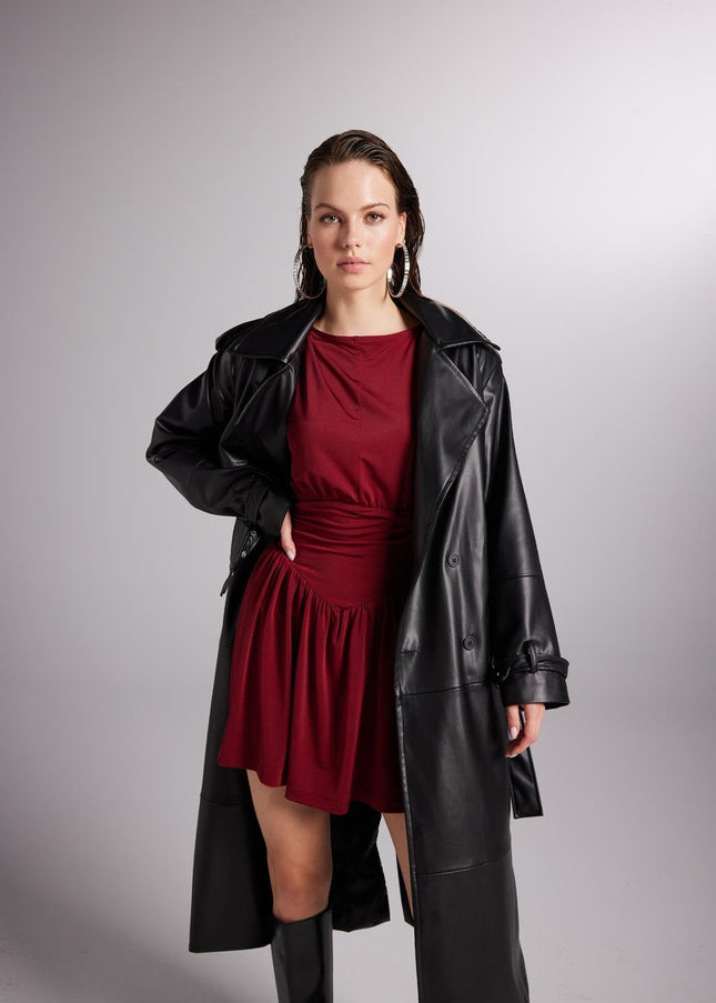 Collider Black Faux Leather Trench Coat-3