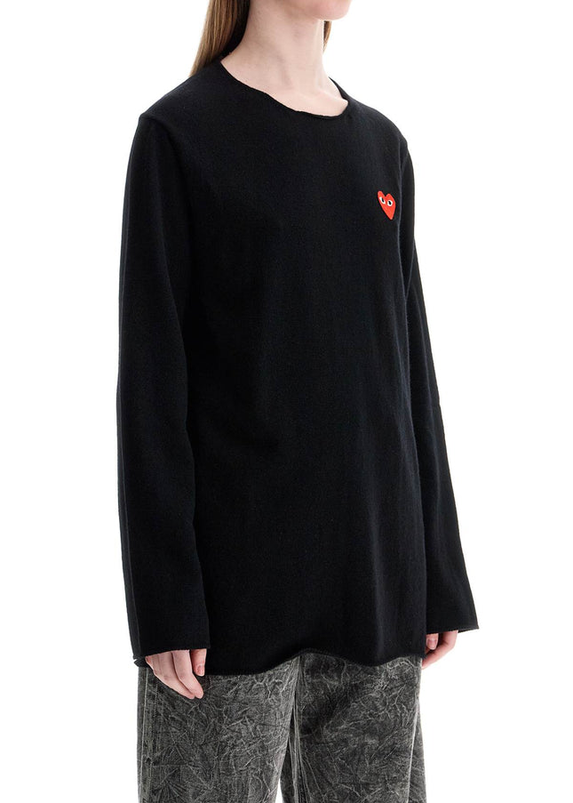 Comme Des Garcons Play black wool sweater with red heart logo and wide neck