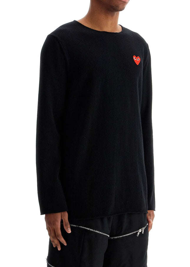 Comme Des Garcons Play black wool sweater with red heart logo and wide neck