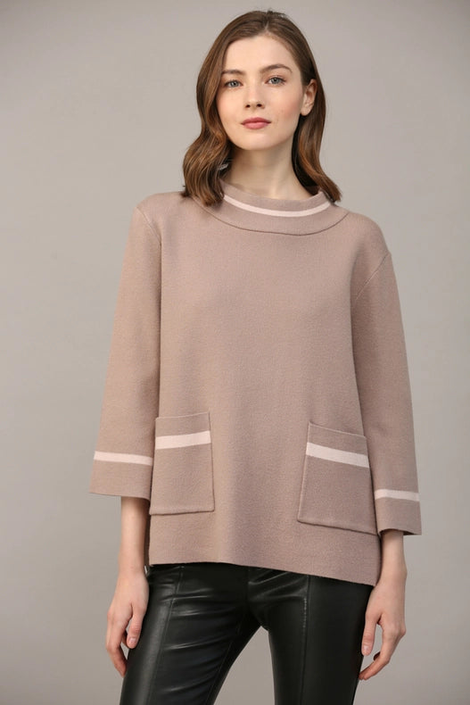 Contrast Lurex Yarn Mock Neck Sweater COCOA / BLUSH