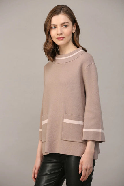 Contrast Lurex Yarn Mock Neck Sweater COCOA / BLUSH