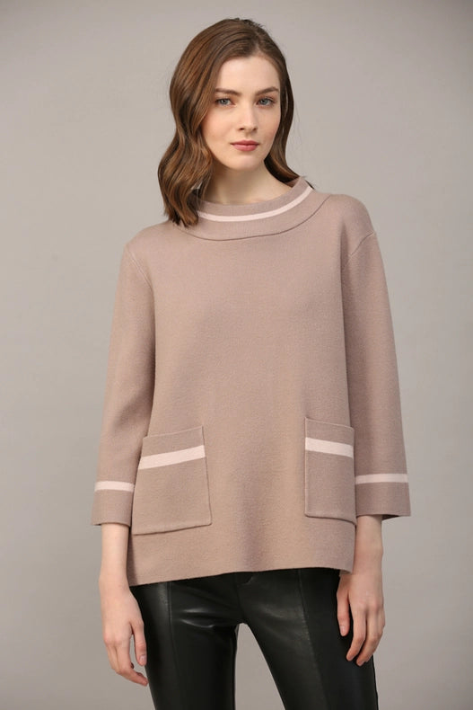 Contrast Lurex Yarn Mock Neck Sweater COCOA / BLUSH