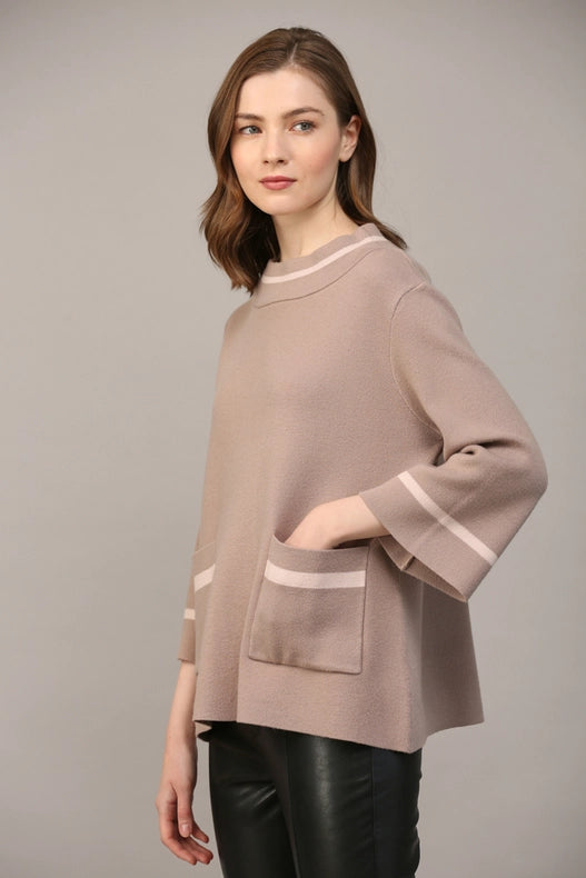 Contrast Lurex Yarn Mock Neck Sweater COCOA / BLUSH