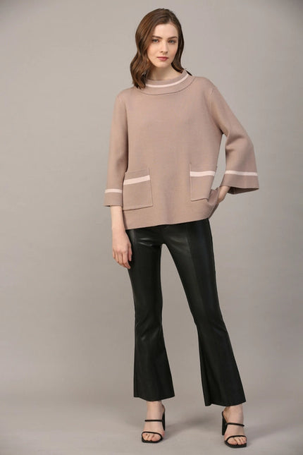 Contrast Lurex Yarn Mock Neck Sweater COCOA / BLUSH