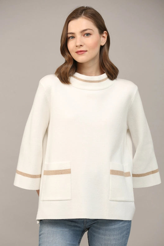 Contrast Lurex Yarn Mock Neck Sweater CREAM / GOLD