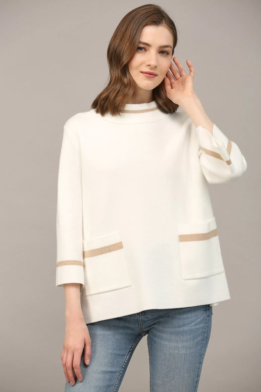 Contrast Lurex Yarn Mock Neck Sweater CREAM / GOLD