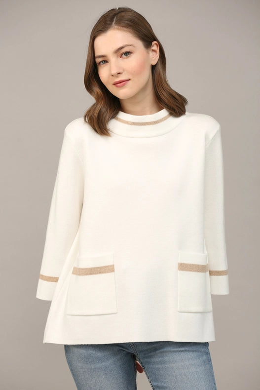 Contrast Lurex Yarn Mock Neck Sweater CREAM / GOLD