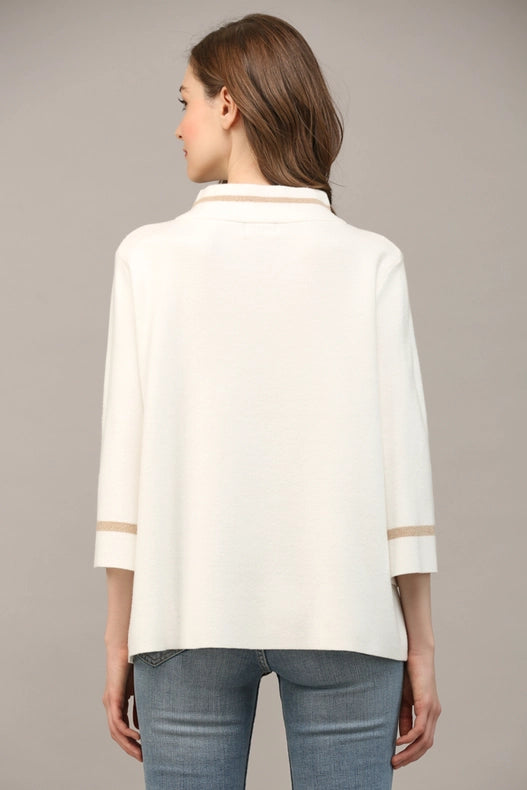 Contrast Lurex Yarn Mock Neck Sweater CREAM / GOLD