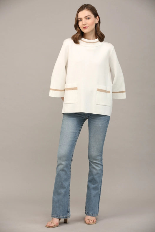 Contrast Lurex Yarn Mock Neck Sweater CREAM / GOLD