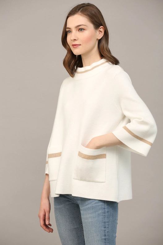 Contrast Lurex Yarn Mock Neck Sweater CREAM / GOLD