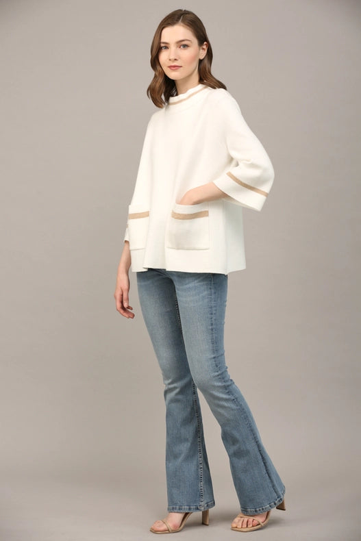 Contrast Lurex Yarn Mock Neck Sweater CREAM / GOLD