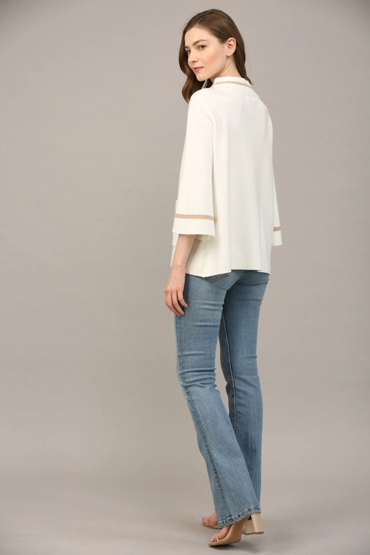 Contrast Lurex Yarn Mock Neck Sweater CREAM / GOLD