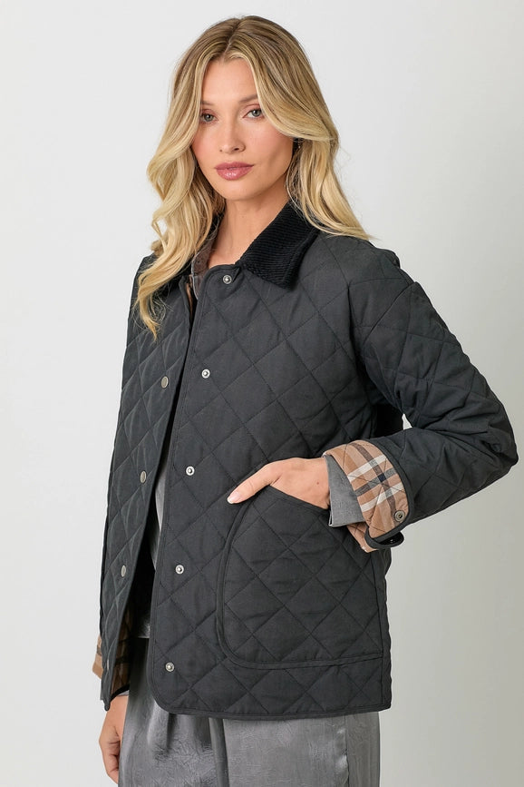 Contrast Quilted Jacket  Black