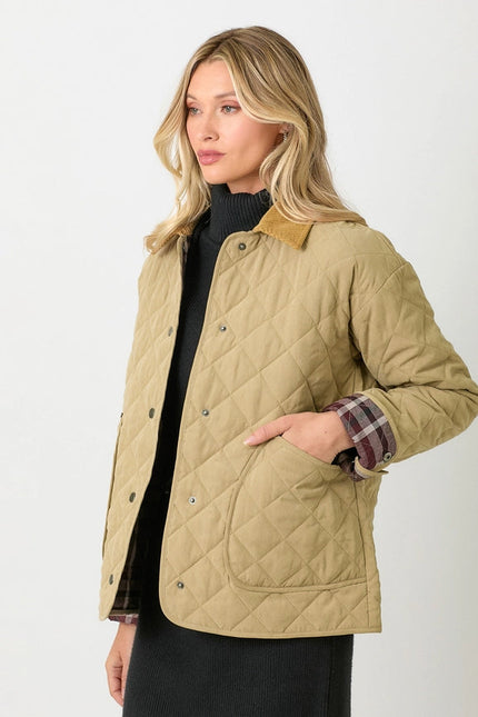 Contrast Quilted Jacket  Latte