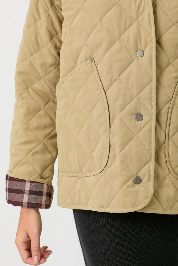 Contrast Quilted Jacket  Latte