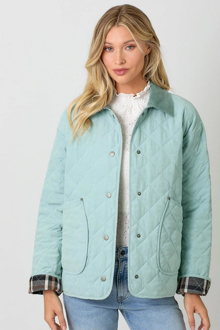 Contrast Quilted Jacket  Soft Blue