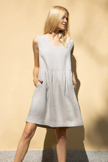 Copenhagen Loose Linen Dress with Raised Waist