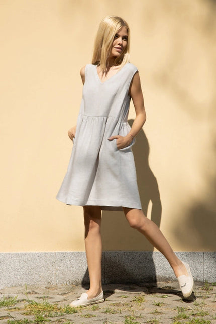 Copenhagen Loose Linen Dress with Raised Waist