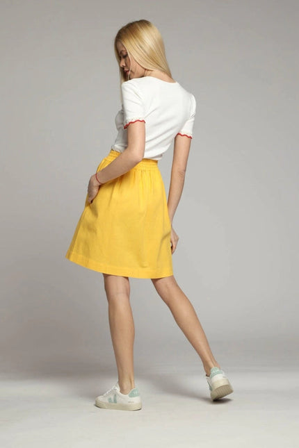 Corfu Floaty Short Linen Skirt in Yellow