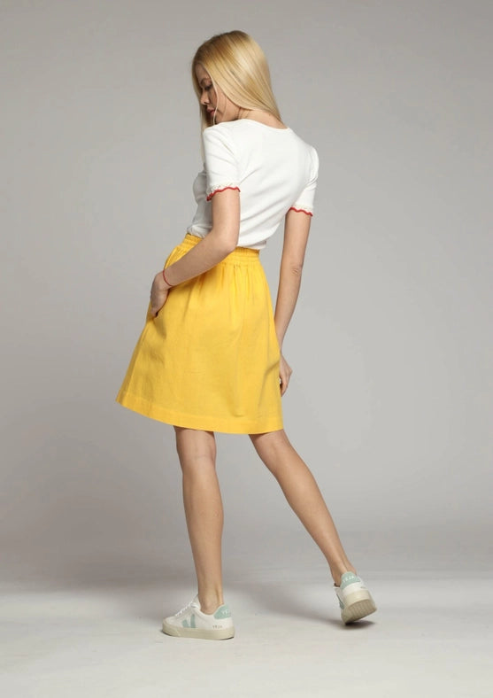 Corfu Floaty Short Linen Skirt in Yellow