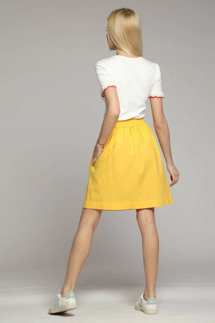 Corfu Floaty Short Linen Skirt in Yellow