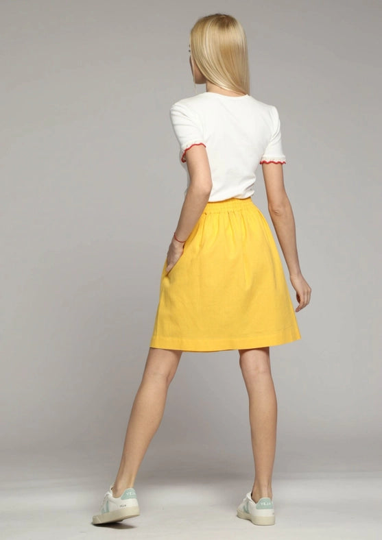 Corfu Floaty Short Linen Skirt in Yellow