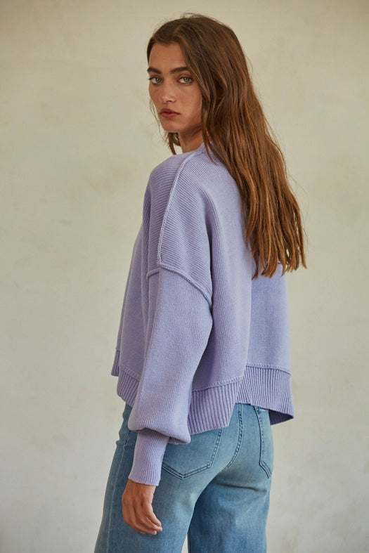 Cotton Acrylic Ribbed Knit Sweater Blue Lavender