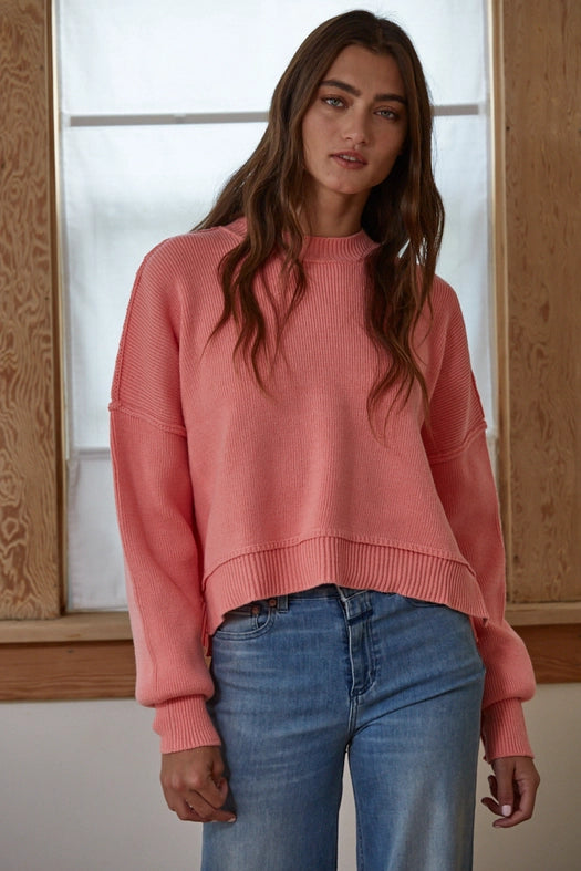 Cotton Acrylic Ribbed Knit Sweater Peach Pink