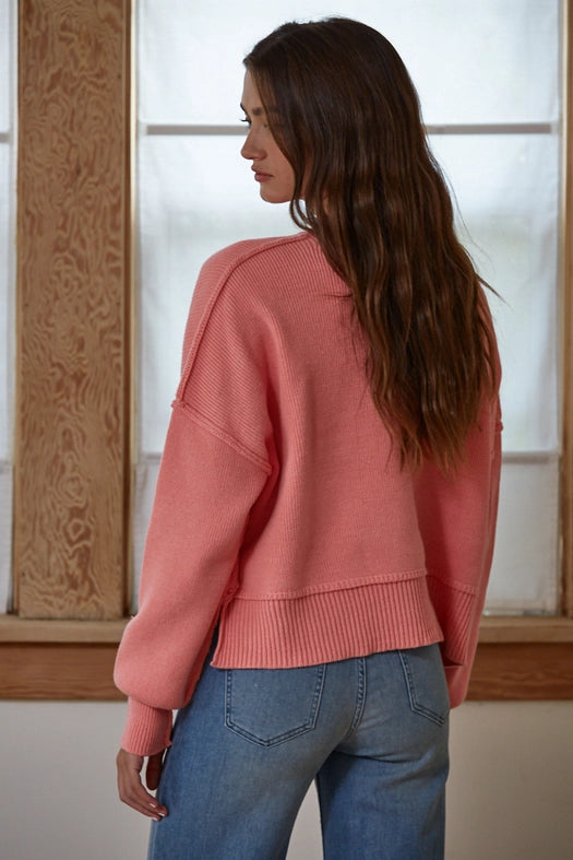 Cotton Acrylic Ribbed Knit Sweater Peach Pink