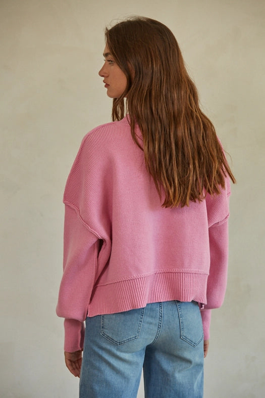 Cotton Acrylic Ribbed Knit Sweater Pink