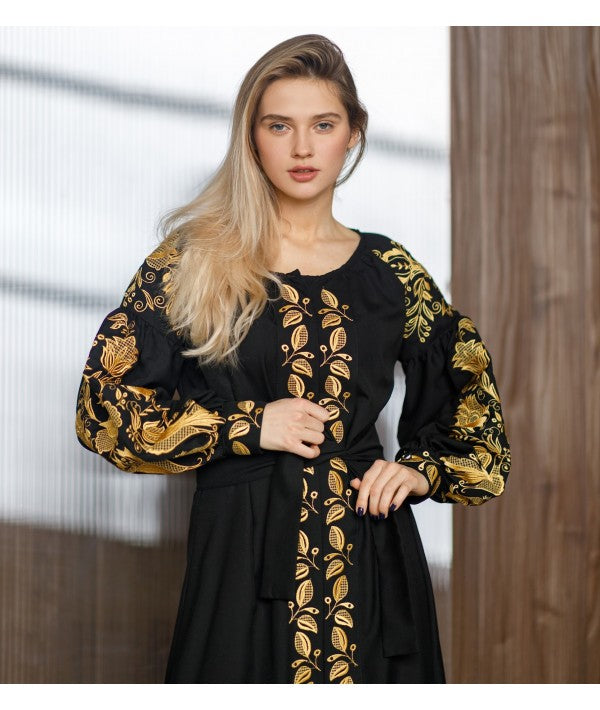 Cotton Embroidered Women'S Boho Dress Roksolana Black