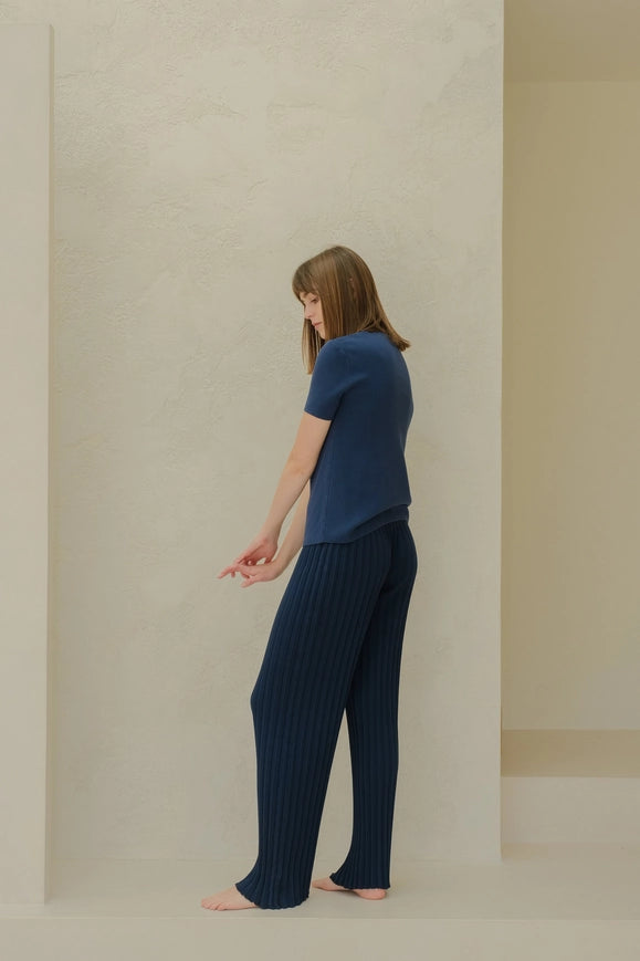 Cotton Plissé Pants (3D-Knit) Navy