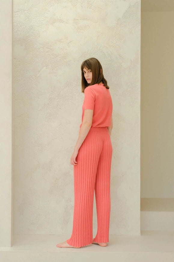 Cotton Plissé Pants (3D-Knit) Peach