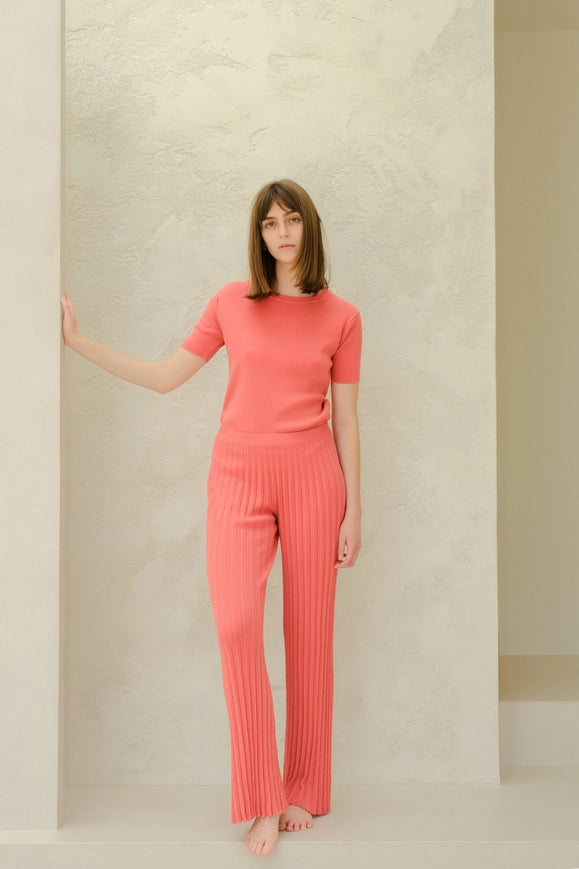 Cotton Plissé Pants (3D-Knit) Peach