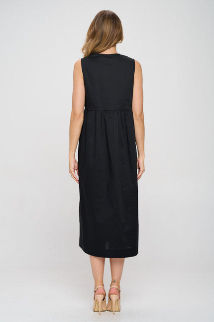 Cotton Sleeveless Midi Dress with Front Tie Detail-4