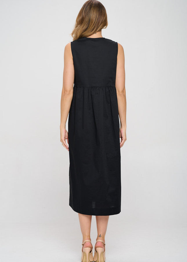 Cotton Sleeveless Midi Dress with Front Tie Detail-4