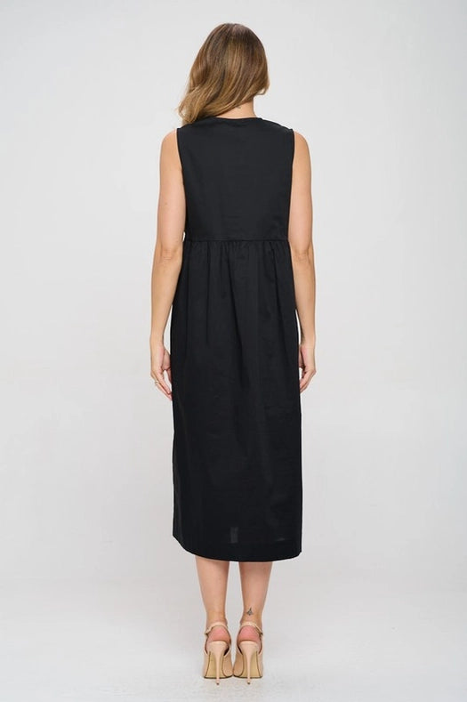 Cotton Sleeveless Midi Dress with Front Tie